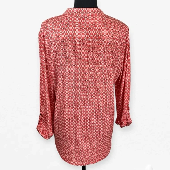 Westport Mandarin Collar V-neck with butt accent reddish Orange flowy blouse L - Picture 4 of 10